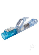 Jack Rabbit Beaded Rabbit Vibrator Blue featuring a rotating beaded shaft and clitoral rabbit for dual stimulation.