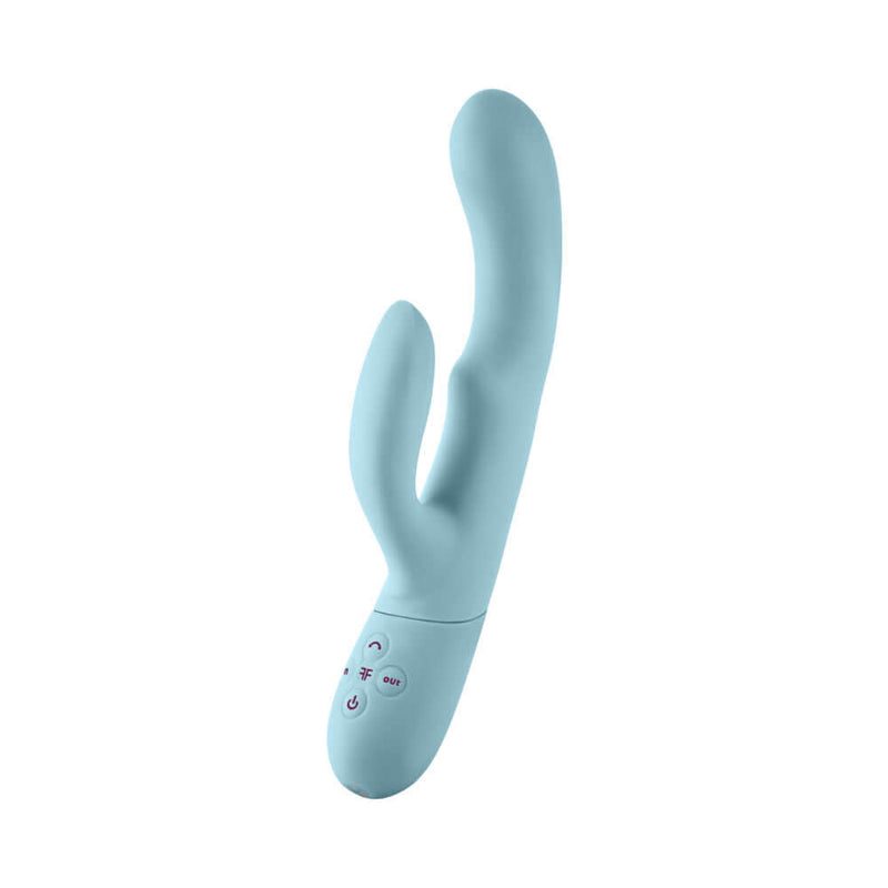 FemmeFunn Balai Swaying Motion Dual Stimulation Vibrator Blue with sleek design and dual motors for intense pleasure.