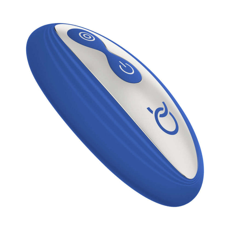 Forto Thumper Remote Controlled Thumping Anal Vibrator Blue with ergonomic design and control buttons.
