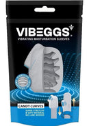VIBEGGS Candy Curves Unisex Masturbation Egg White/Blue packaging showing soft vibrating sleeve design and features.