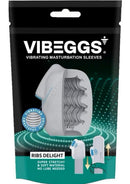 VIBEGGS Ribs Delight Unisex Masturbation Egg White/Blue packaging showing the product features and design.