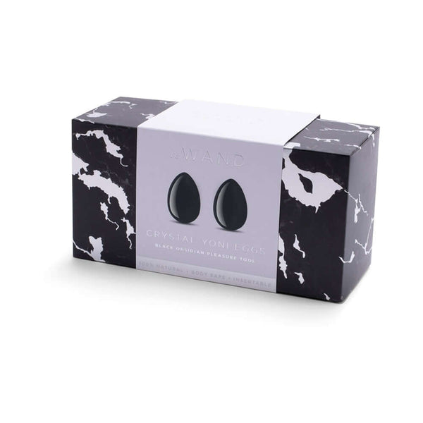 Le Wand Crystal Yoni Eggs Black Obsidian packaging showcasing black obsidian pleasure tools.