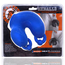 Oxballs Meatlocker Chastity Device Police Blue Ice packaged with design features and silicone materials highlighted.