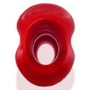 Oxballs Pighole Squeal FF Hollow Butt Plug Red viewed from above, showcasing its hollow tunnel and veiny texture.