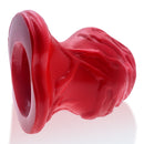 Oxballs Pighole Squeal FF Hollow Butt Plug Red showcasing its veiny texture and large, hollow design for experienced users.