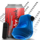 Oxballs Revsling Cock Sling Teal Ice Black Vibe next to a can, highlighting its unique design and vibe feature.