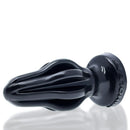 Oxballs Airhole FF Finned Silicone Butt Plug Black showcasing the unique finned design for enhanced pleasure.