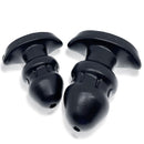 Oxballs Drain-o Flow-thru Butt Plug Black Large displayed in a close-up view, showcasing its unique design.
