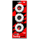 Oxballs Super Huj 3-Pack Cockrings White Ice packaging featuring three snug rubbery cock rings.