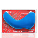 Buzzfuck Sling With Taint Vibe Teal Ice showcased in packaging, featuring a grippy cock and ball sling design.