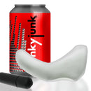 Oxballs Buzzfuck Sling With Taint Vibe White Ice next to a hünkyjunk branded can and a black vibe.