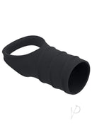 Levelz Silicone Cock Ring and Ribbed Sleeve Black showcased from the side, highlighting its textured design.