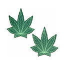 Pastease Indica Pot Leaf Green Weed Nipple Pasties featuring green cannabis leaf designs.