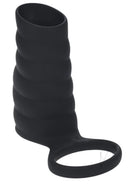Levelz Vibrating Ribbed Cock Sleeve and Ball Ring Black designed for enhanced support and stimulation.