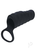 Levelz Vibrating Ribbed Cock Sleeve and Ball Ring Black for enhanced support and stamina in a sleek design.