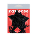 Pastease Black Sparkle Star Tassel Nipple Pasties with glittery stars and tassels on playful packaging.