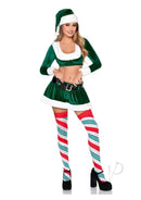 Leg Avenue HoHo Hottie Velvet Santa 4 Piece Costume Green XS featuring crop top, mini skirt, and Santa hat.