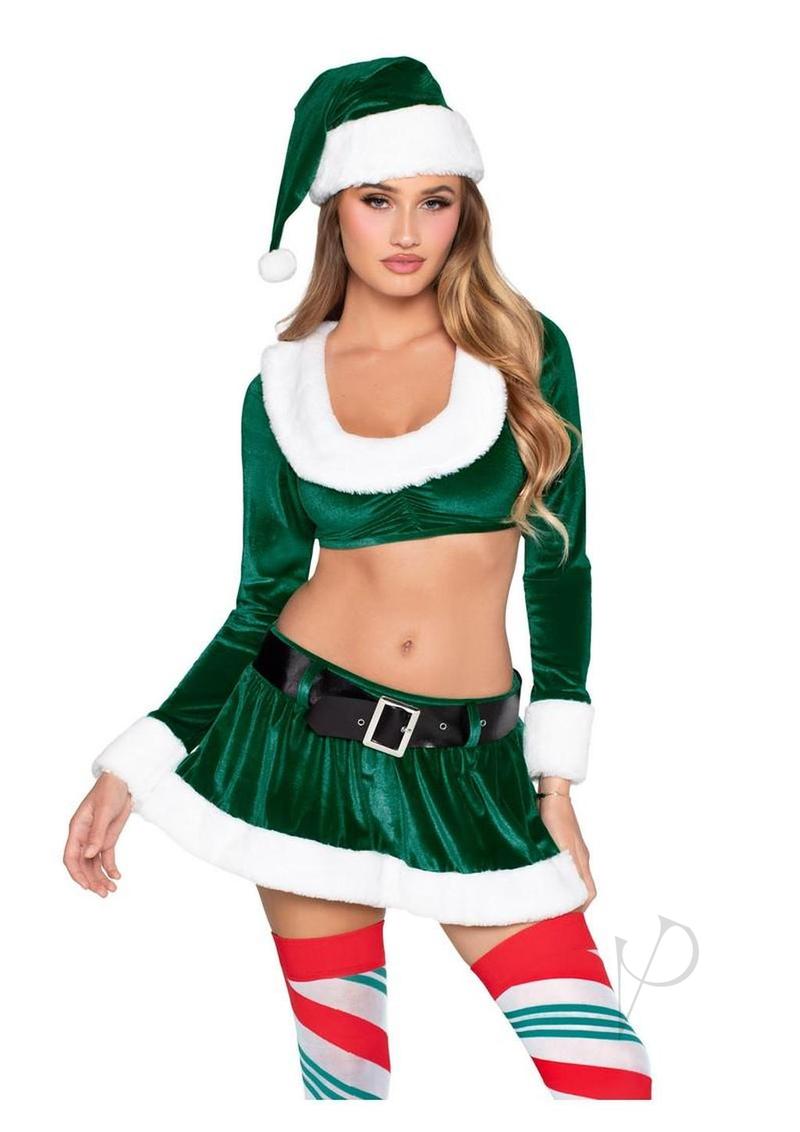 Leg Avenue HoHo Hottie Velvet Santa 4 Piece Costume Green L featuring a stylish model in festive attire.