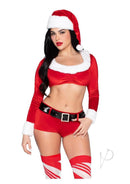 Leg Avenue Christmas Cutie Santa Velvet 4 Pc Costume Red S featuring a festive crop top and shorts with faux fur trim.