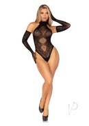 Leg Avenue Lace Halter Teddy and Matching Long Lace Gloves Black - elegant black lingerie set featuring lace teddy and long gloves.