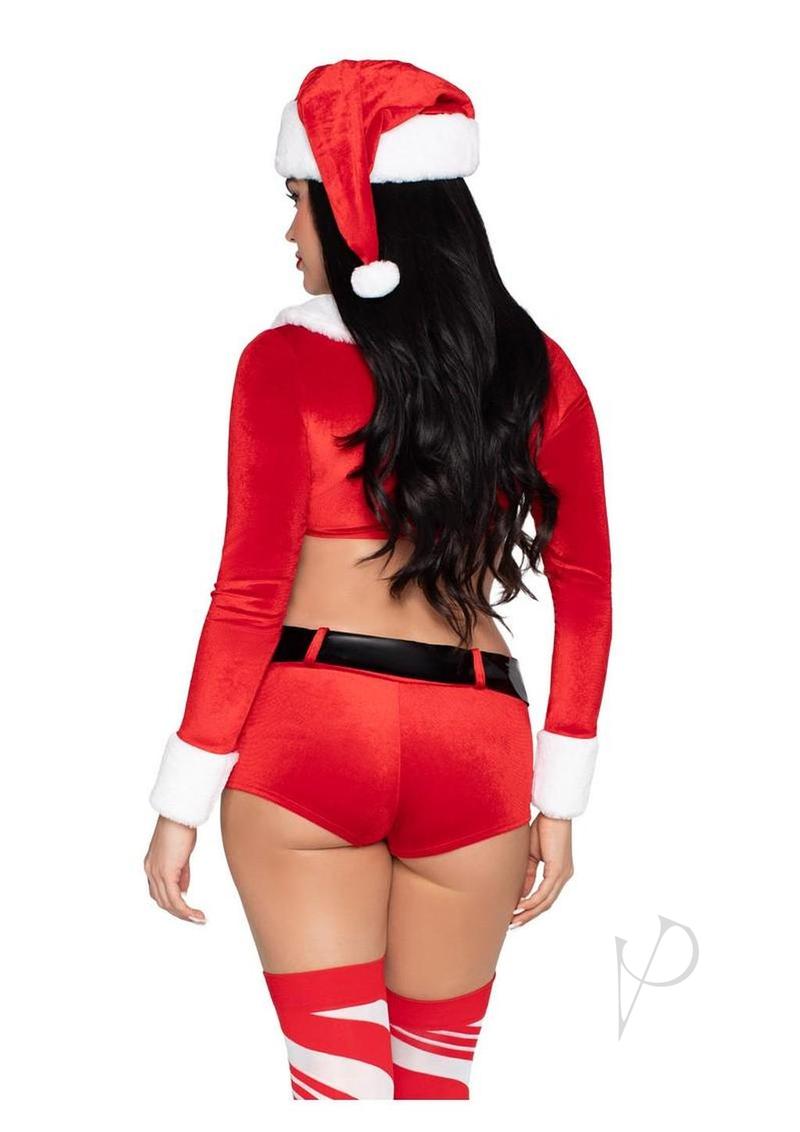 Leg Avenue Christmas Cutie Santa Velvet 4 Pc Costume Red L showcasing the back view with festive red outfit and Santa hat.
