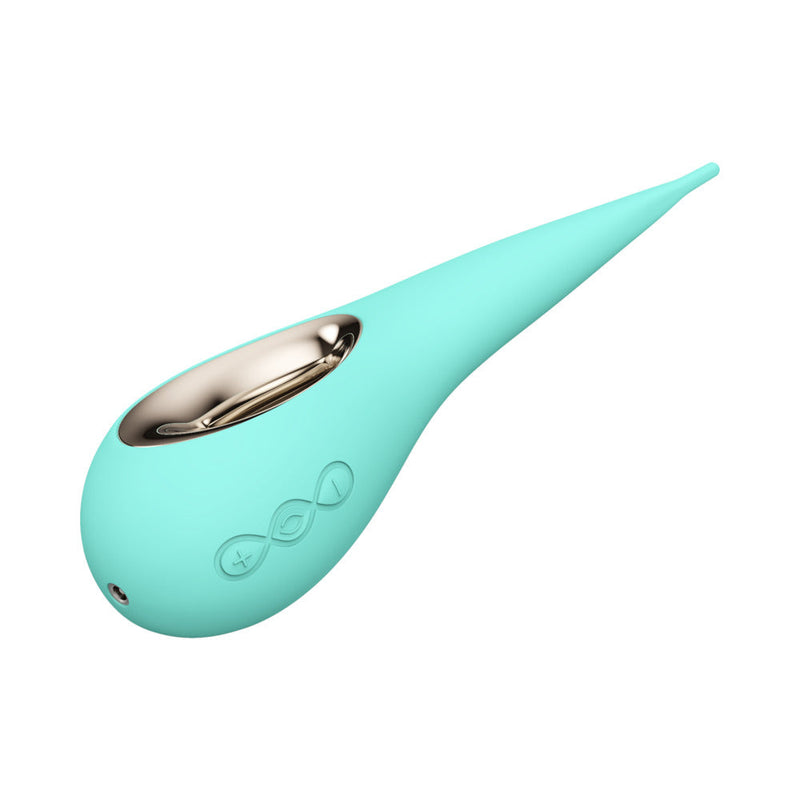 LELO DOT Elliptical Clitoral Stimulator Aqua in sleek aqua design with intuitive controls for enhanced intimate pleasure.