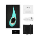 LELO DOT Elliptical Clitoral Stimulator Aqua in its packaging with accessories.