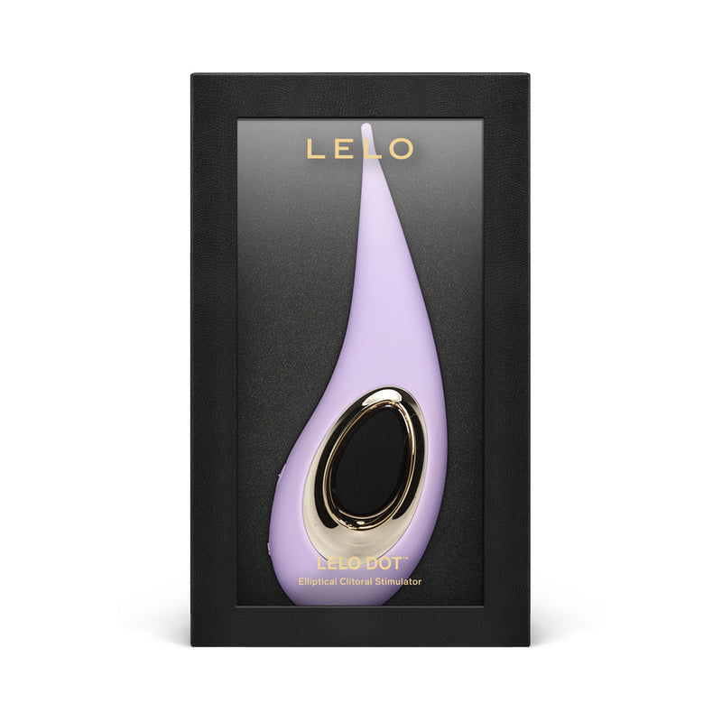LELO DOT Elliptical Clitoral Stimulator Lilac in elegant packaging showcasing its unique design.