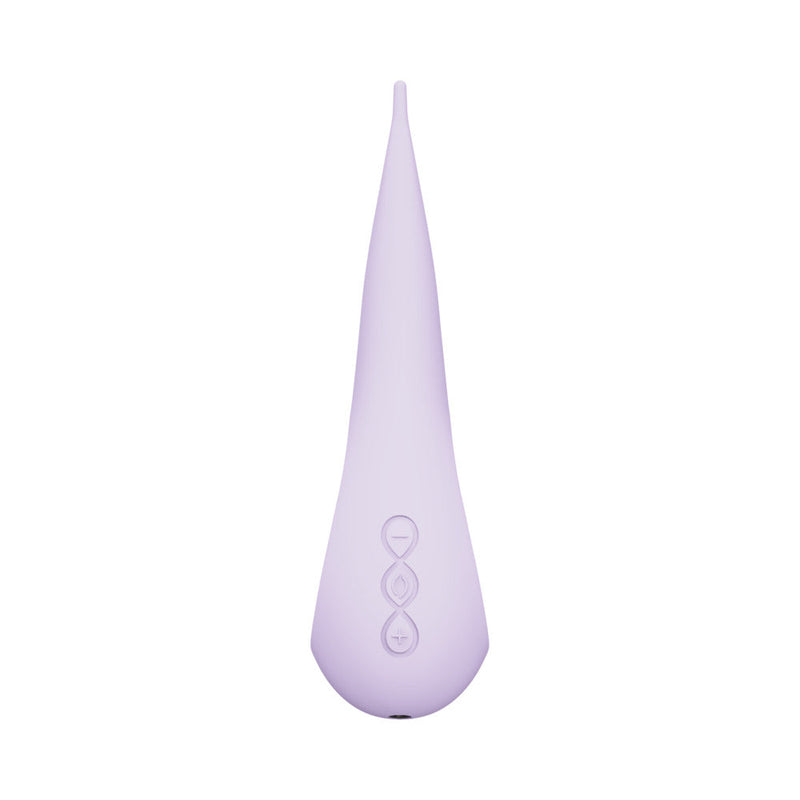 LELO DOT Elliptical Clitoral Stimulator Lilac featuring ergonomic design and unique button interface.