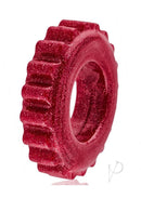 Oxballs Plushy Single Cock Ring Cherry Lips in vibrant red color with a unique gear-head profile.