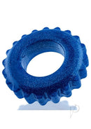 Oxballs Plushy Single Cock Ring Blue Fire showcasing its squishy blue design and mechanical-inspired profile.