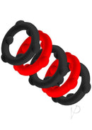 Oxballs Gearheads Spinner Cock Rings 5 Pack Red and Black featuring liquid silicone rings for enhanced pleasure.