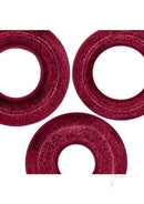 Oxballs Cockpack Multi Design Cockrings 3 Pack Cherry Lips showing three distinct cockrings in rich red color.