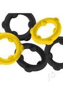 Oxballs Gearheads Spinner Cock Rings 5 Pack Yellow Black in bold colors for ultra play.