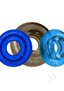 Oxballs Rimringz Multi Size Cock Rings 3 Pack Cool Blue in blue and clear colors showcasing different sizes.