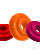 Oxballs Rimringz Multi Size Cock Rings 3 Pack Fire Hots in vibrant red, orange, and pink colors.