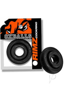 Oxballs Rimz Single Cock Ring Black displayed on packaging with two rings shown from different angles.