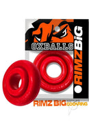 Oxballs Rimz Big Single Cock Ring Red packaging with two vibrant red rings displayed.