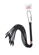 Punishment Braided 9 Tail Flogger Rose Gold with black braided tails and a wrapped handle for impact play.