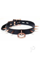 Punishment Spiked Choker Rose Gold featuring black PU leather with rose gold spikes and O-ring.
