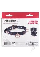 Punishment Spiked Choker Rose Gold packaging featuring black PU leather with rose gold spikes and hardware.