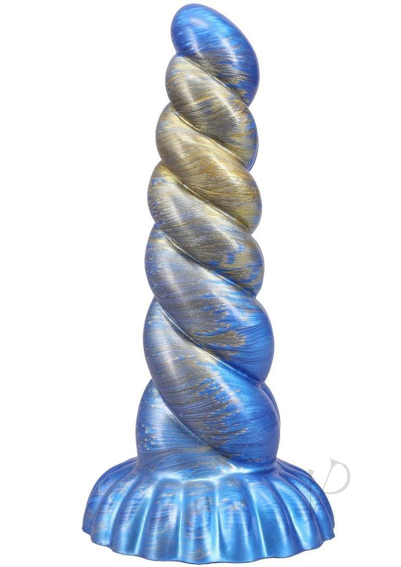 Vac U Lock Fantasy Fuckers Outer Rim Silicone Dildo Blue with a unique twisted design in vibrant colors.