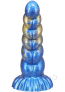 Vac U Lock Fantasy Fuckers Outer Rim Silicone Dildo Blue showcasing its unique design and captivating blue and gold colors.