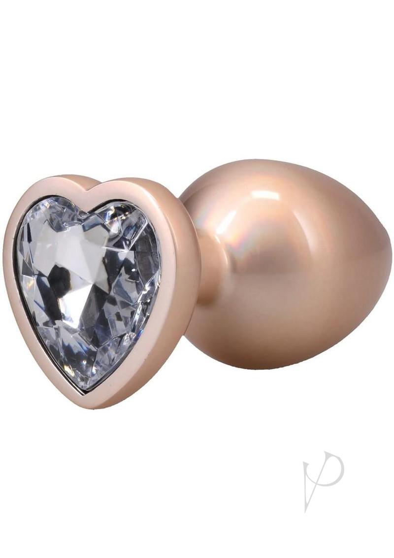 Booty Bling Heart Diamond Jeweled Wearable Metal Plug Large with heart-shaped diamond jewel.