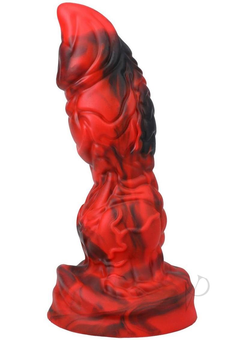 Vac U Lock Fantasy Fuckers Red Raider Silicone Dildo Red in a striking red and black design, showcasing its unique shape.