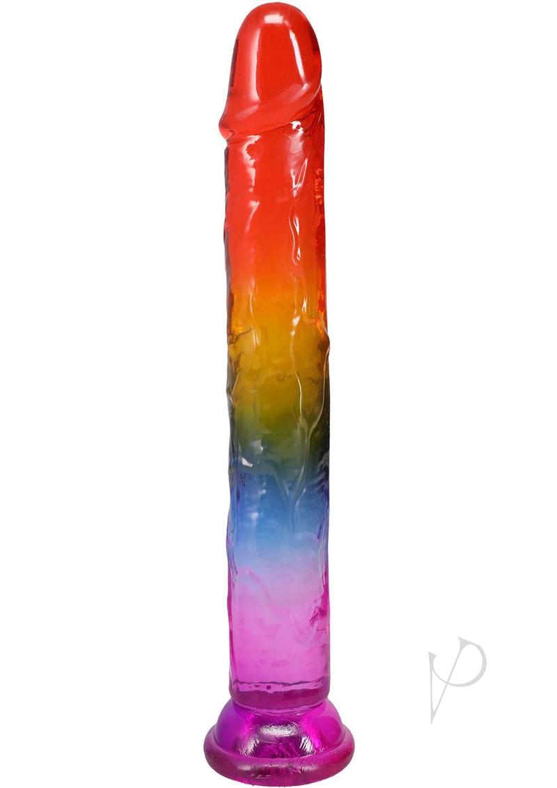 Crystal Jellies Dildo 8.5 inches Rainbow with realistic shape and colorful design.
