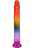 Crystal Jellies Dildo 8.5 inches Rainbow featuring a vibrant gradient of colors and realistic design.