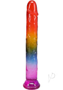 Crystal Jellies Dildo 8.5 inches Rainbow with colorful gradient and realistic shape for pleasurable experiences.