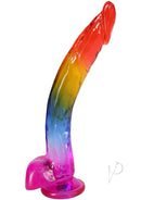 Crystal Jellies Realistic Dildo with Balls 9.5 inches Rainbow in vibrant colors with a lifelike design and suction base.
