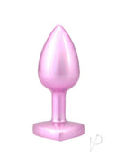 Booty Bling Heart Diamond Jeweled Wearable Metal Plug Small Pink showcasing an elegant and smooth design in shimmering pink.